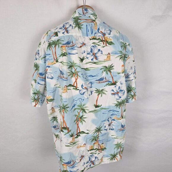 Campia Moda Shirt Men's L Blue Colorful Hawaiian Tropic Button Down Short Sleeve - Picture 5 of 16